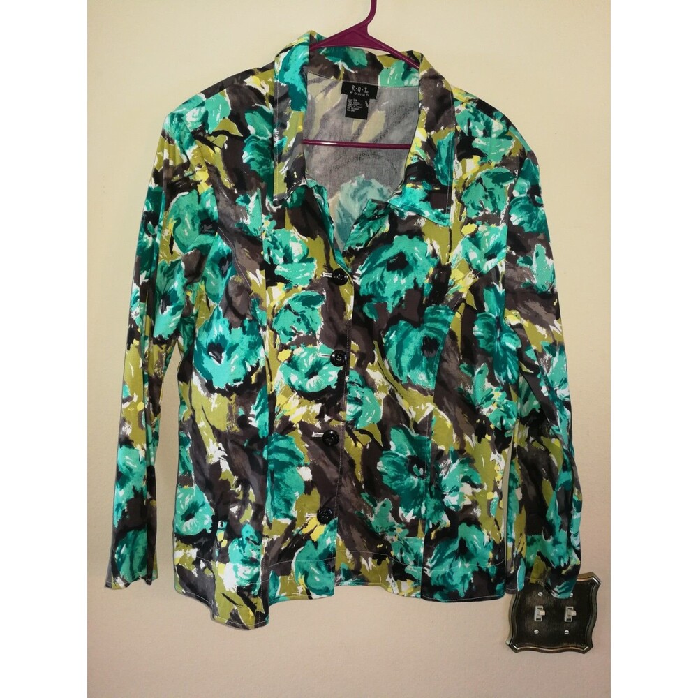 Women's Amazing RQT Cotton Turquoise Blue Mustard Jacket Size 2X